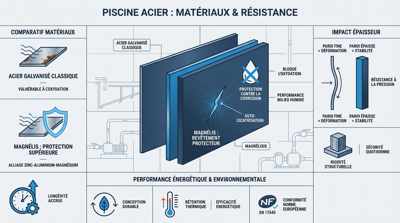 Structure robuste d'une piscine en acier galvanisé avec parois résistantes