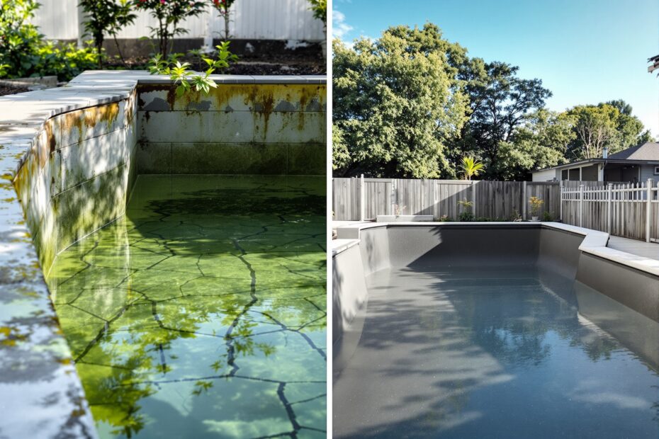 Piscine avant et après rénovation à Limoges — comparaison visuelle