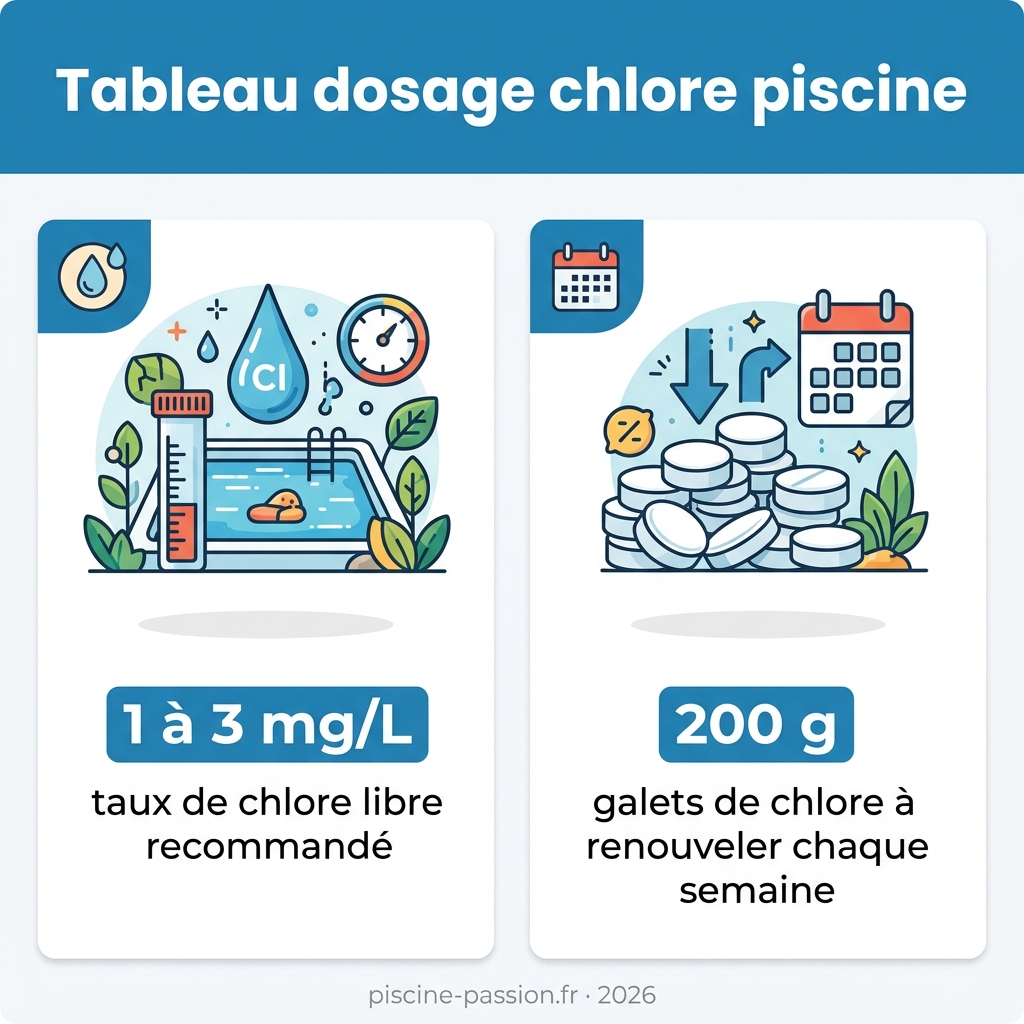 Infographie — tableau dosage chlore piscine